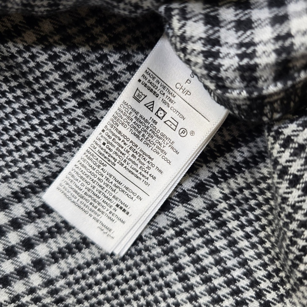 Gap Flannel Shirt Womens Small Black White Houndstooth Cotton Big Shirt NEW‎ - Picture 7 of 11
